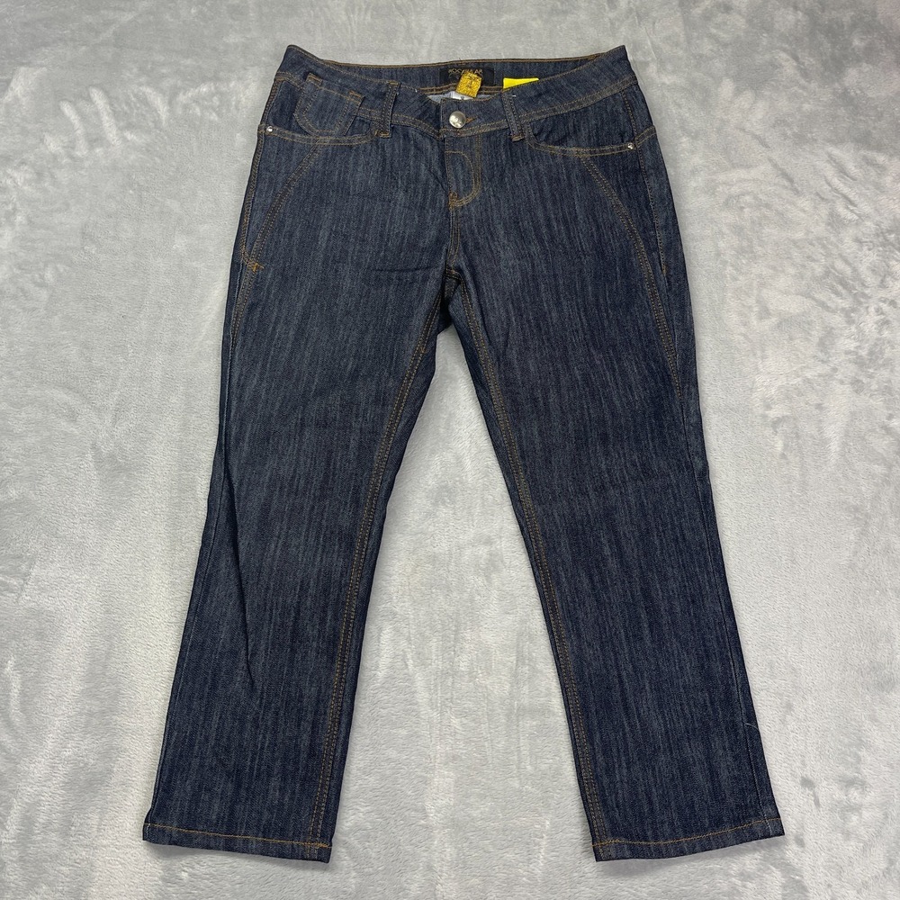 Rocawear Straight Jeans Womens 7 (31x24) Blue Dark Wash Beaded Back Pockets Y2k